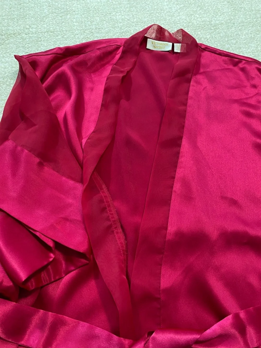 Victoria's Secret Fuchsia Satin Kimono Robe with Sheer Sleeves Size One Size